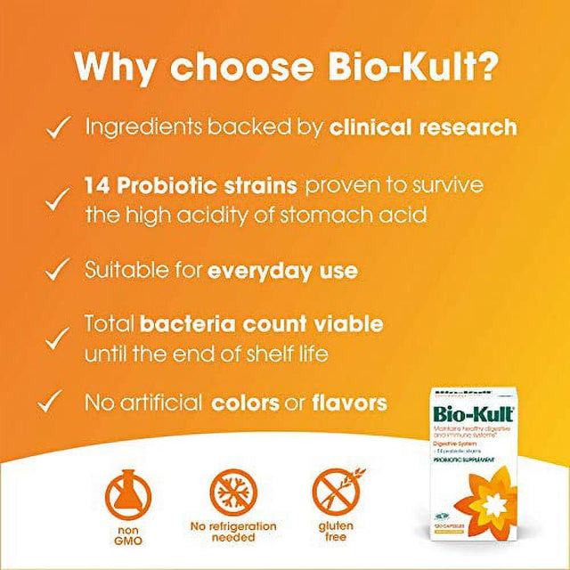 Bio-Kult Advanced Probiotics -14 Strains, Probiotic Supplement for Adults, Lactobacillus Acidophilus, No Need for Refrigeration, Non-Gmo, Gluten Free -Capsules,120 Count (Pack of 1)