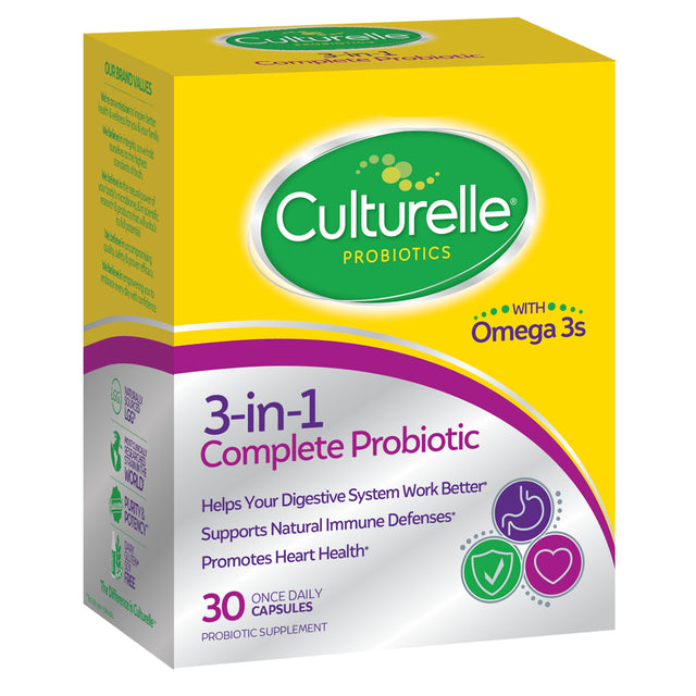 Culturelle 3-In-1 Complete Probiotic Daily Supplement, Promotes Digestive Health + Natural Immune Defense, Non-Gmo, 30 Count