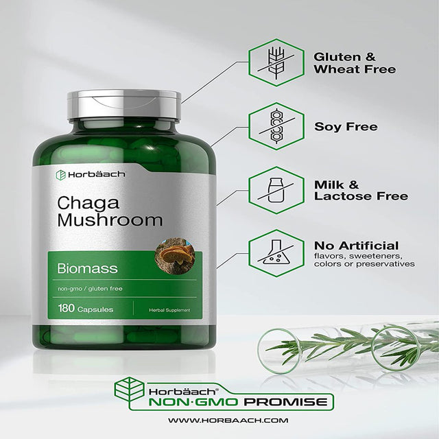 Chaga Mushroom Supplement | 180 Capsules | by Horbaach