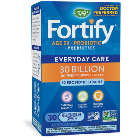 Fortify Age 50+ Everyday Care Probiotic Capsules, 30 Billion Live Cultures, Unisex, 30 Count