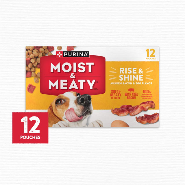 Purina Moist and Meaty Wet Dog Food, High Protein, Soft Bacon & Egg, 6 Oz Pouches (12 Pack)