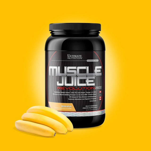 Ultimate Nutrition Muscle Juice Revolution 2600 Weight Gainer, Muscle Recovery with Glutamine, Micellar Casein and Time Release Complex Carbohydrates, Banana Protein Powder, 4.69 Pounds