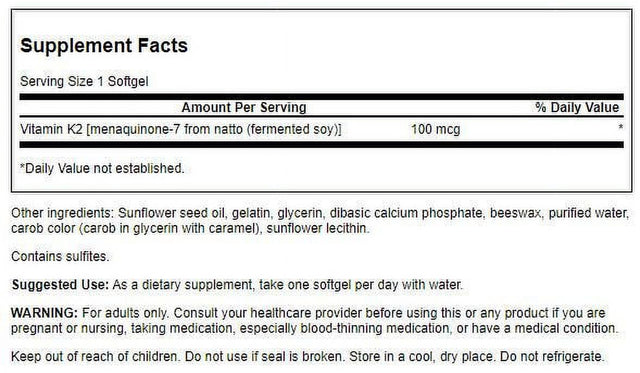 Swanson Herbal Supplements Vitamin K2 - Natural 100 Mcg Softgel 30Ct