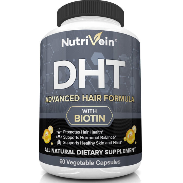 Nutrivein DHT Blocker with Biotin - 60 Capsules - Boosts Hair Growth for Men and Women