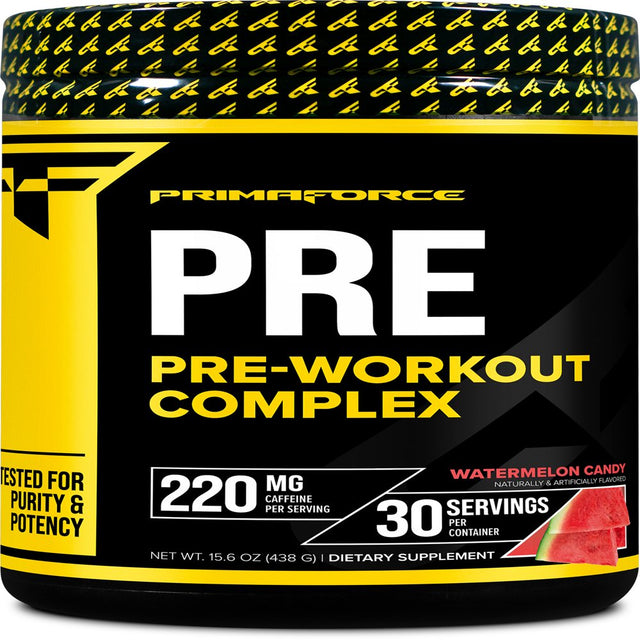 Primaforce Pre Workout Complex Powder (30 Servings) Watermelon Candy - Fitness Supplement for Training Routine Enhancement, 450G