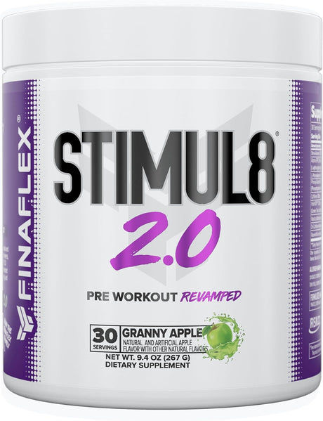 FINAFLEX STIMUL8 2.0 Pre Workout, Granny Apple - Delivers Energy, Focus & Strength - with Beta-Alanine, Alpha GPC & Caffeine - 30 Servings