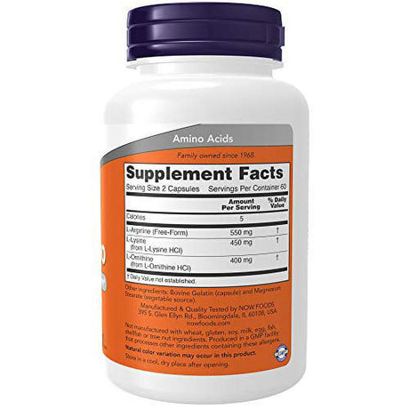 NOW Supplements, Tri-Amino with L-Arginine, L-Ornithine, L-Lysine, Supports Protein Metabolism*, 120 Capsules