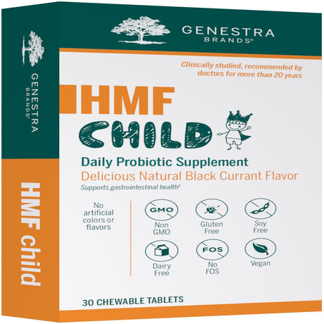 Genestra Brands HMF Child | Probiotic Formula to Support Healthy Gut Flora | 30 Chewable Tablets | Blackcurrant Flavor