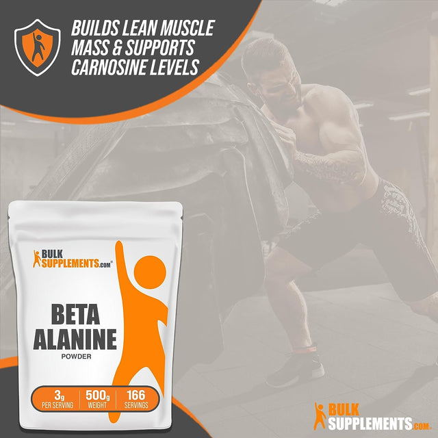 BULKSUPPLEMENTS.COM Beta Alanine Powder - Beta Alanine Pre Workout, Beta Alanine 3000Mg - Beta Alanine 500G, Beta Alanine Bulk - Unflavored, Pure & Gluten Free, 3G per Serving, 500G (1.1 Lbs)