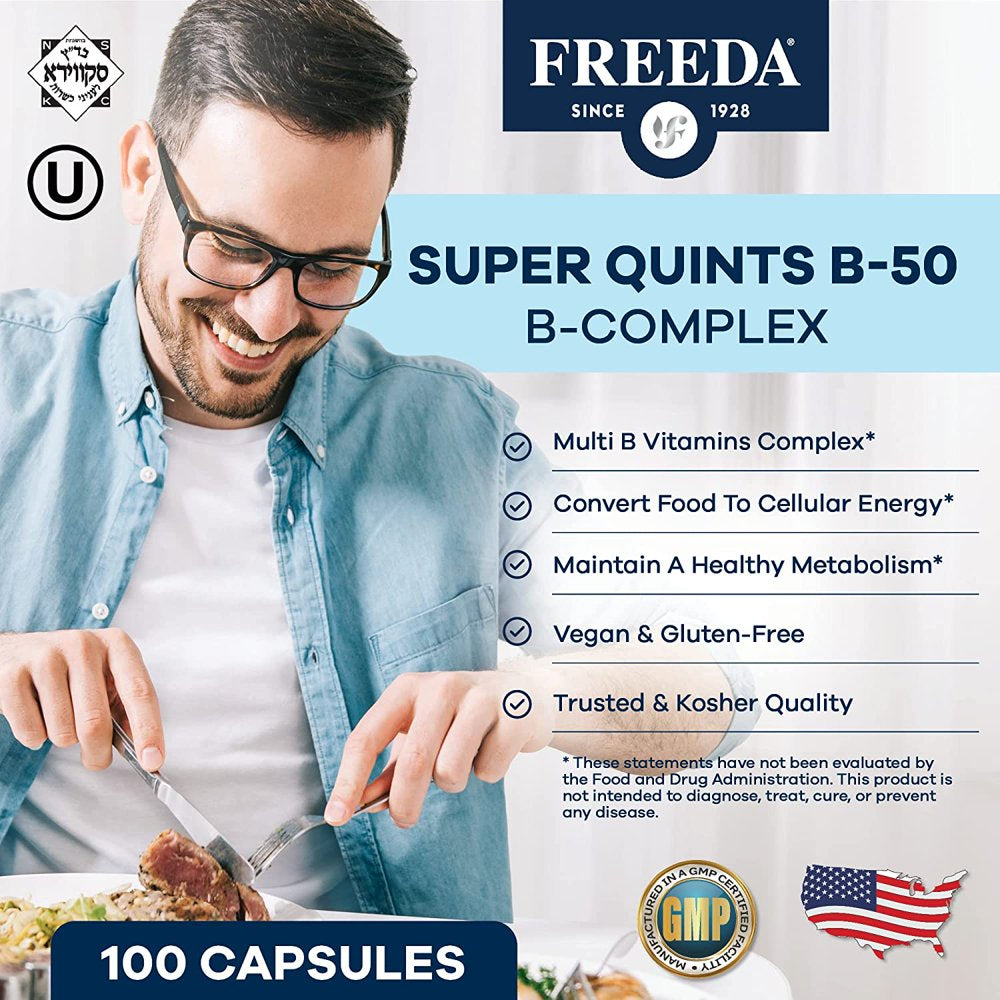 Freeda Kosher Super Quints B Complex 50 Mg - 250 Veg Capsules ...