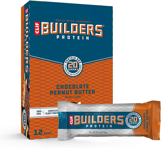 CLIF BUILDERS - Protein Bars - Chocolate Peanut Butter Flavor - 20G Protein (2.4 Ounce, 12 Count) (Now Gluten Free)