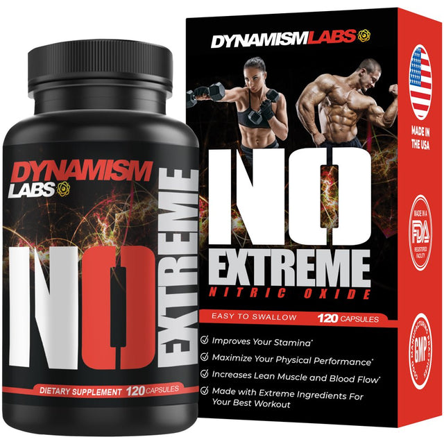 Dynamism Labs NO Extreme - Nitric Oxide Booster, Increased Blood Flow, Improve Your Workouts, Niacin, Vitamin B6, Vitamin B12, A-AKG, OKG, GKG, A-KIC, Zinc, 120Ct