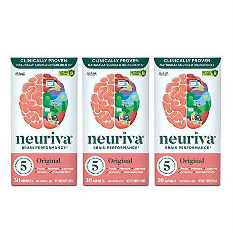 Neuriva Original Brain Health Supplement (30 Count), Brain Support with Clinically Tested Natural Ingredients (Coffee Cherry & Plant Sourced Phosphatidylserine), 3 Pack