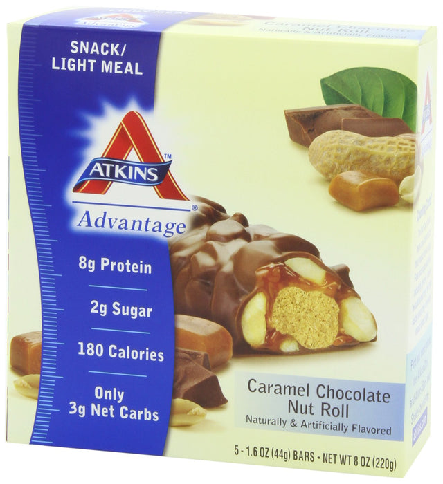 Atkins Advantage Caramel Chocolate Nut Roll, 1.6 Oz. Bars, 5-Count Box (Pack of 2)