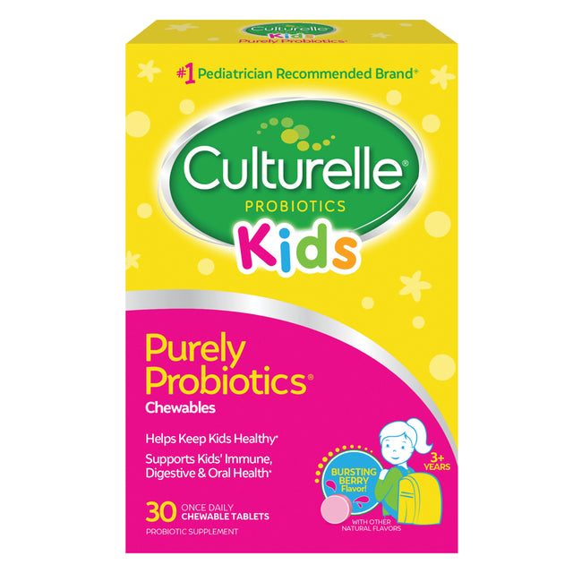 Culturelle Kids Chewable Daily Probiotic for Digestive Health for Kids 3+, Natural Berry, 30 Count