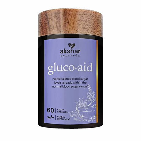 AKSHAR AYURVEDA Gluco Aid Blood Sugar Support Capsules & Overall Health Supplements, 60 Capsules