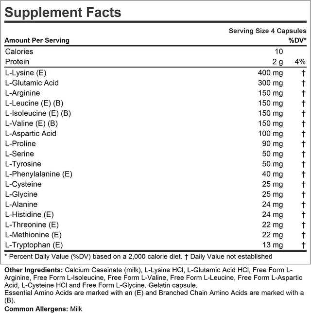 ANDREW LESSMAN Essential Amino Protein 180 Capsules – Easy-To-Absorb, Small Peptides and Free-Form Amino Acids, Comprehensive Protein Source. Hormone-Free, Lactose-Free, Sodium-Free. No Additives