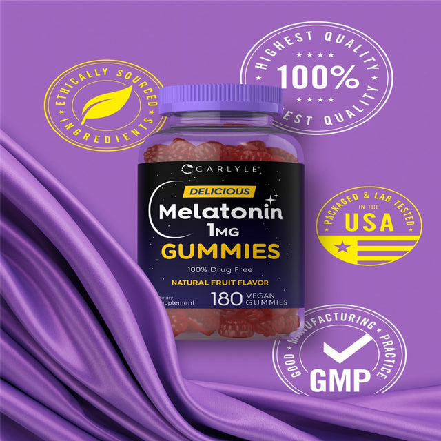 Melatonin 1Mg | 180 Vegan Gummies | Two Pack | Natural Berry Flavor | by Carlyle