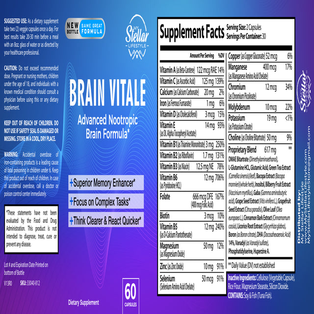 10 Pack Brain Vitale, Advanced Nootropic Brain Formula-60 Capsules X10