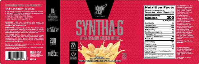 BSN SYNTHA-6 Whey Protein Powder, Micellar Casein, Milk Protein Isolate, Banana, 28 Servings (Packaging May Vary), 2.91 Pound (Pack of 1)