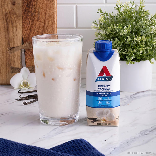 Atkins Creamy Vanilla Protein Shake, 15G Protein, Low Glycemic, 2G Net Carb, 1G Sugar, Keto Friendly, 12 Count