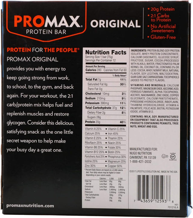 Promax Energy Bar Double Fudge Brownie - 12 Bars