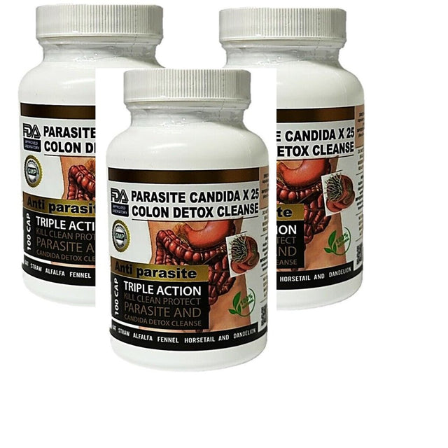 Parasite Cleanse DETOX Liver Colon Yeast Blood Support COLON CLEANSER &TEA - 100 Capsules (Pack of 3)