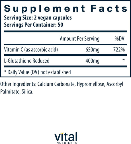 Vital Nutrients Liposomal Glutathione 400Mg | Vegan Antioxidant Supplement to Promote Liver Health and Liver Detox* | Gluten, Dairy and Soy Free | 100 Capsules