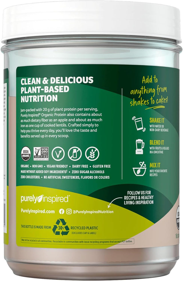 Purely Inspired Plant Based Protein Powder | Organic Protein Powder | Vegan Protein Powder for Women & Men | 20G of Plant Protein | Pea Protein Powder | Decadent Chocolate, 1.25 Lb (16 Servings)