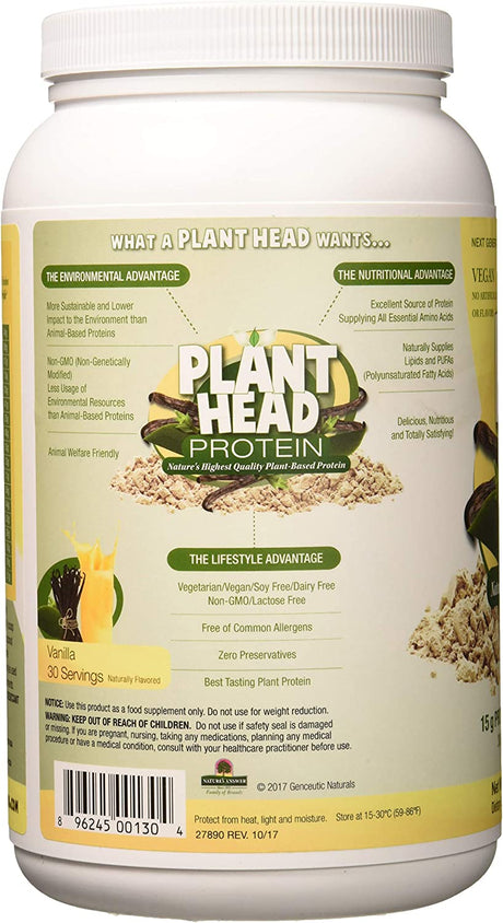 Genceutic Naturals Plant Head Protein Powder Supplement, Vanilla, 1.7-Pounds (Lbs)