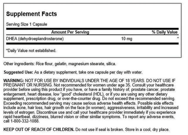 Swanson DHEA (Dehydroepiandrosterone) Capsules, 10 Mg, 120 Count