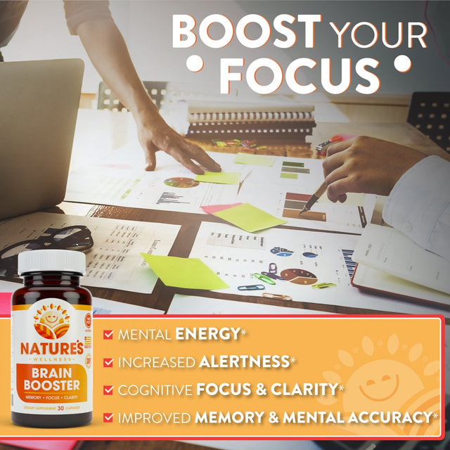 Brain Booster - Natural Cognitive Enhancer for Increased Focus, Memory and Mental Clarity | Nootropics Brain Supplement | DMAE, Rhodiola Rosea Extract, Bacopa Monnieri, Ginkgo Biloba