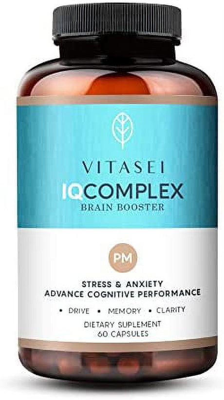 VITASEI IQ Complex PM Brain Booster Supplement, Nootropics Brain Support Supplement W/ Chamomile, Vitamin B6 & Ashwagandha, Enhance Focus, Boost Concentration & Enhance Mental Clarity- 60 Capsules