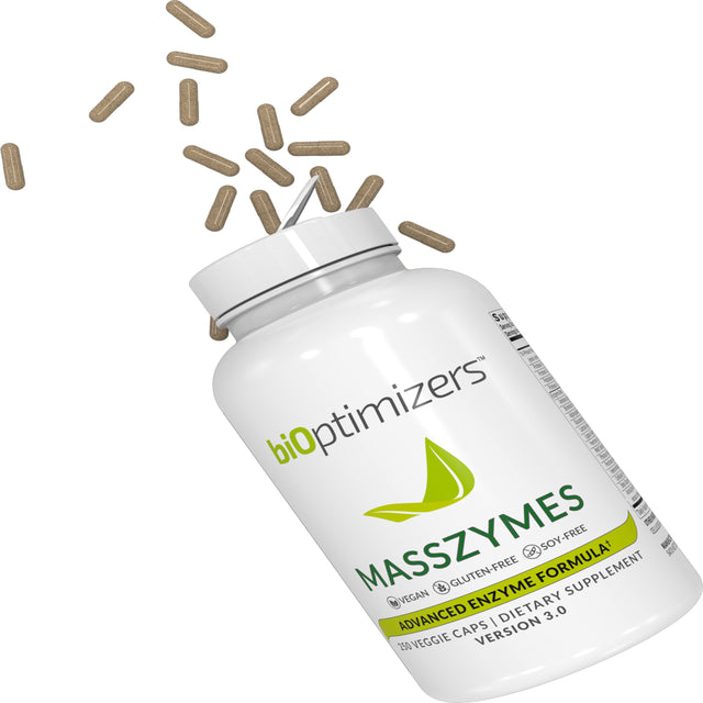 Bioptimizers - Masszymes 3.0 with Astrazyme - Digestive Enzyme Supplement for Better Absorption - Relief from Bloating, Constipation, and Gas - Contains Lipase, Amylase, and Bromelain, 250 Capsules