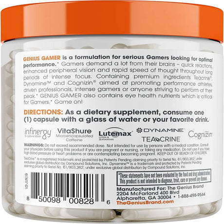 Gaming + Vision Focus Supplement Performance Booster for Brain & Mental Clarity, Reaction Time & Concentration, Genius Gamer by the Genius Brand