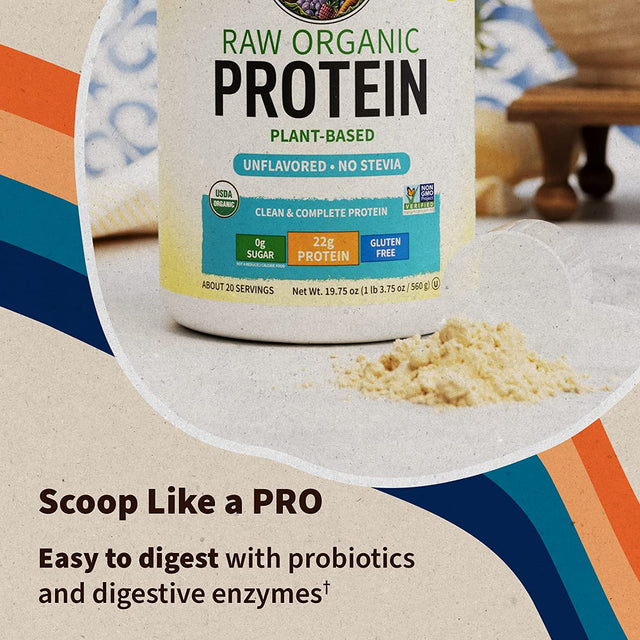 Garden of Life Organic Vegan Unflavored Protein Powder 22G Complete Plant Based Raw Protein & Bcaas plus Probiotics & Digestive Enzymes for Easy Digestion, Non-Gmo Gluten-Free Lactose Free 1.2 LB