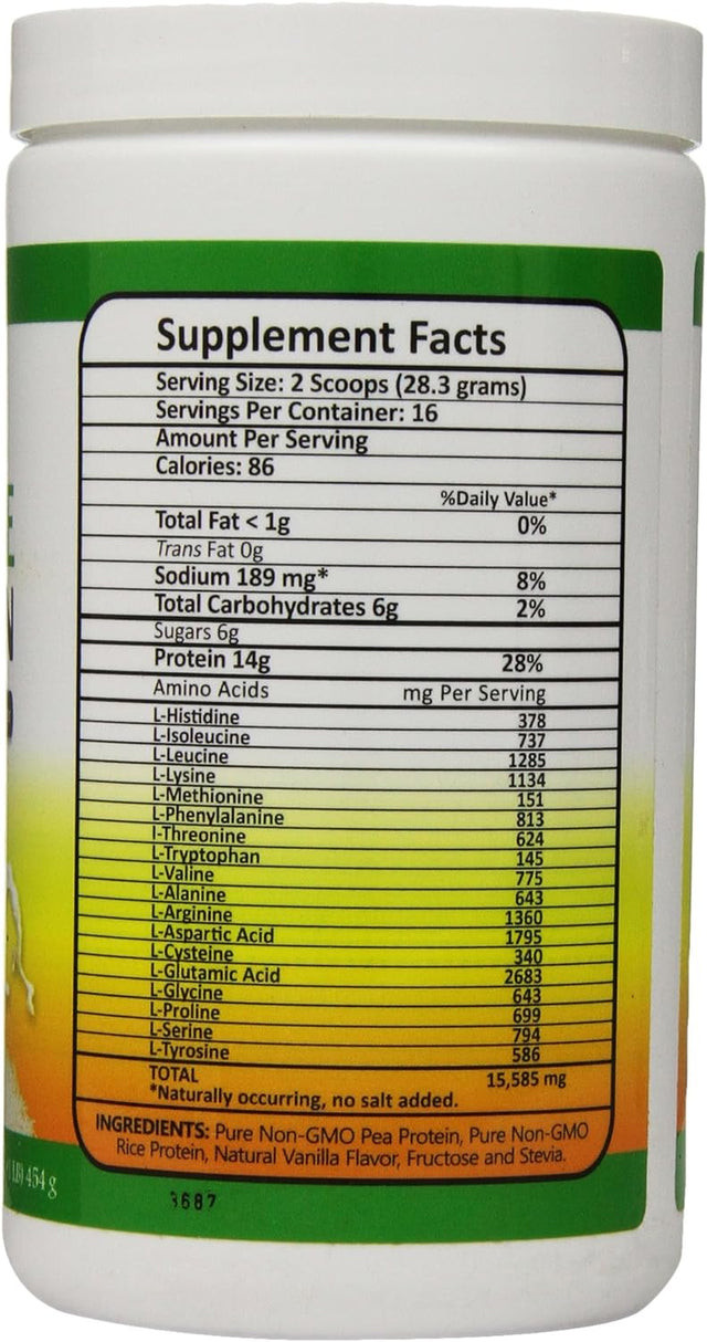 Biotech Nutritions Pure Non-Gmo Pea Rice Protein, Vanilla, 16 Ounce