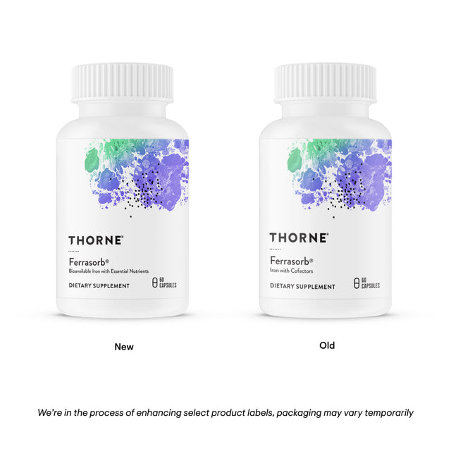 Thorne Ferrasorb, 36 Mg Iron with Essential Nutrients, Complete Blood-Building Formula, Elemental Iron, Folate, B and C Vitamins for Optimal Absorption, Gluten-Free, 60 Capsules