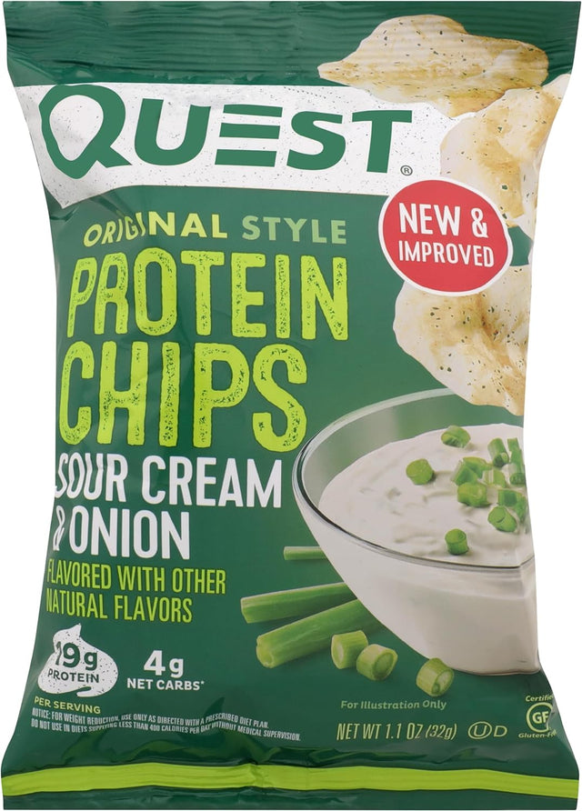 Quest Nutrition Protein Chips, Sour Cream & Onion, 21G Protein, 3G Net Carbs, 130 Cals, 1.1 Oz Bag, 1 Count, High Protein, Low Carb, Gluten Free, Soy Free, Potato Free