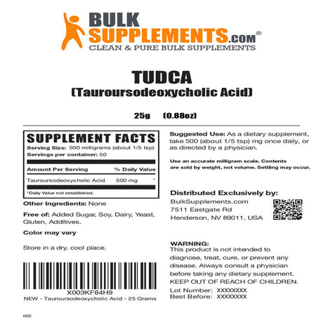 Bulksupplements.Com TUDCA Powder, 500Mg - Brain, Vision, & Liver Support Supplement (25G - 50 Serv)