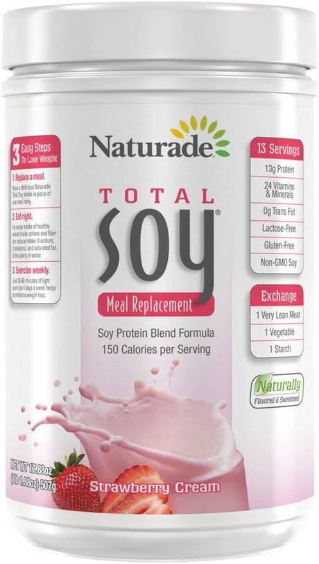 Naturade Total Soy Protein Powder - 13G Protein & 150 Calories per Servings- Non-Gmo Soy - 0G Trans Fat - Lactose & Gluten Free - Strawberry Creme (13 Servings)