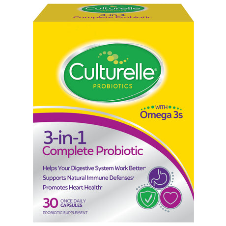 Culturelle 3-In-1 Complete Probiotic Daily Supplement, Promotes Digestive Health + Natural Immune Defense, Non-Gmo, 30 Count