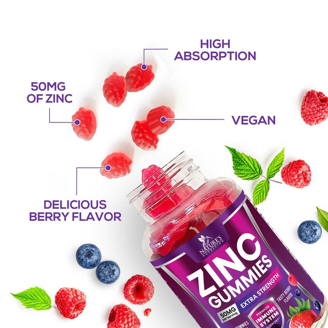 Zinc Gummies for Adults 50Mg - High Absorption Immune Health Support Gummy & Antioxidant Supplement, Dietary Supplement Zinc Vitamin for Men and Women, Vegan, Non-Gmo and Gluten Free - 60 Gummies