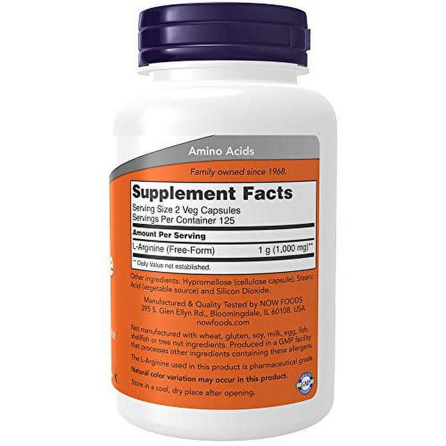 Now Foods Supplements, L-Arginine 500 Mg, Nitric Oxide Precursor, Amino Acid, 250 Count, 0.0176 Ounce