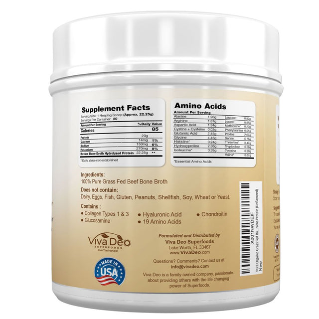 Bone Broth Protein Powder - Grass Fed Beef | Mixes Instantly |Antibiotic & Hormone Free | Keto Diet Paleo Protein Powder W/Naturally Occurring Collagen & 19 Amino Acids ? 20 Grams Protein (Unflavored)