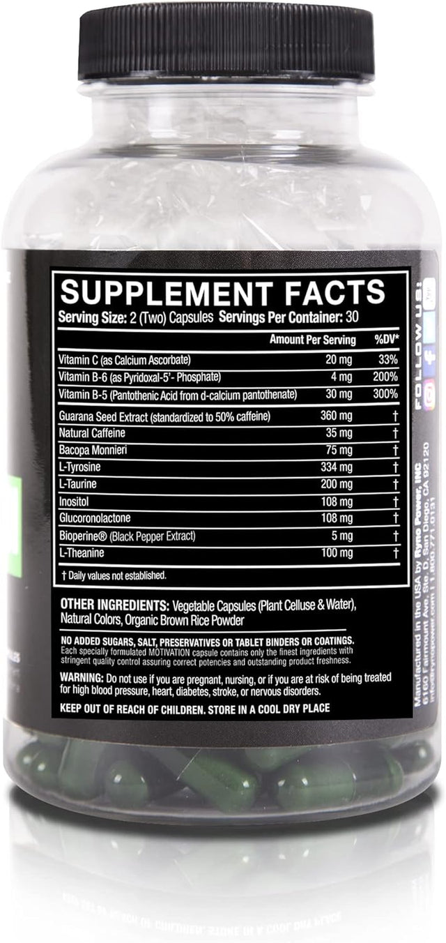 Ryno Power Motivation Capsules - Natural Boost for Mental and Physical Performance - Gluten Free / Banned Substance Free / All-Natural