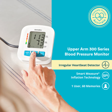 Homedics® Upper Arm 300 Series Blood Pressure Monitor, Easy One-Touch Operation, Irregular Heartbeat Detector, Accurate Results