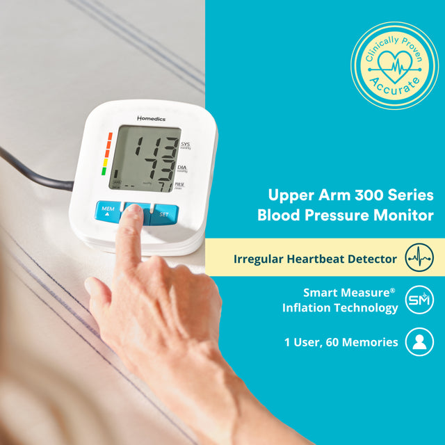 Homedics® Upper Arm 300 Series Blood Pressure Monitor, Easy One-Touch Operation, Irregular Heartbeat Detector, Accurate Results