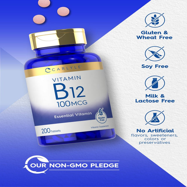 Vitamin B12 100Mcg | 200 Tablets | Vegan Formula | by Carlyle