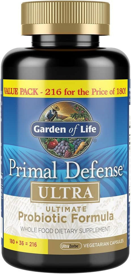 Garden of Life Whole Food Probiotic Supplement - Primal Defense Ultra Ultimate for Digestive and Gut Health, 216 Vegetarian Capsules 216 Count (Pack of 1)